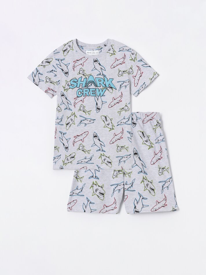 Conjunto de pijama curto estampado - Cinza Mesclado