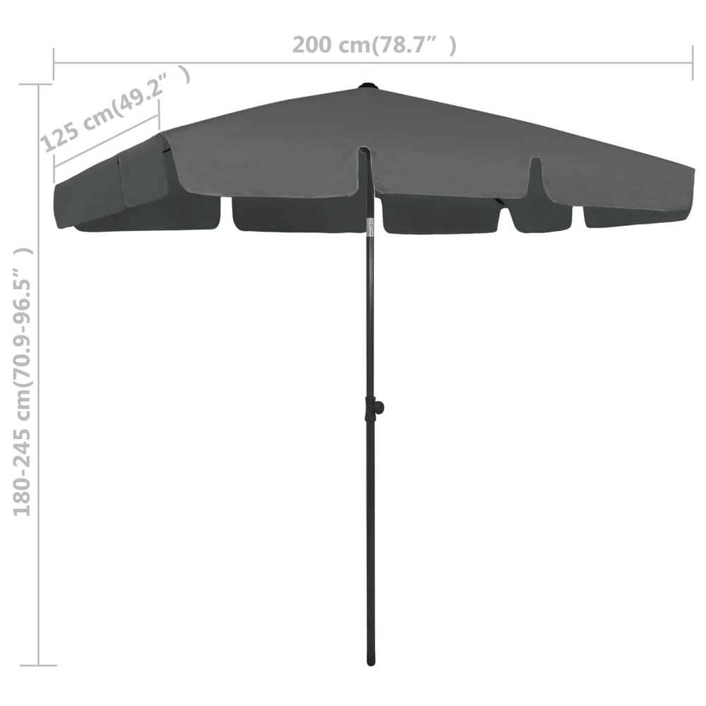 Parasol de plage 200 x 125 cm polyester anti-uv anthracite
