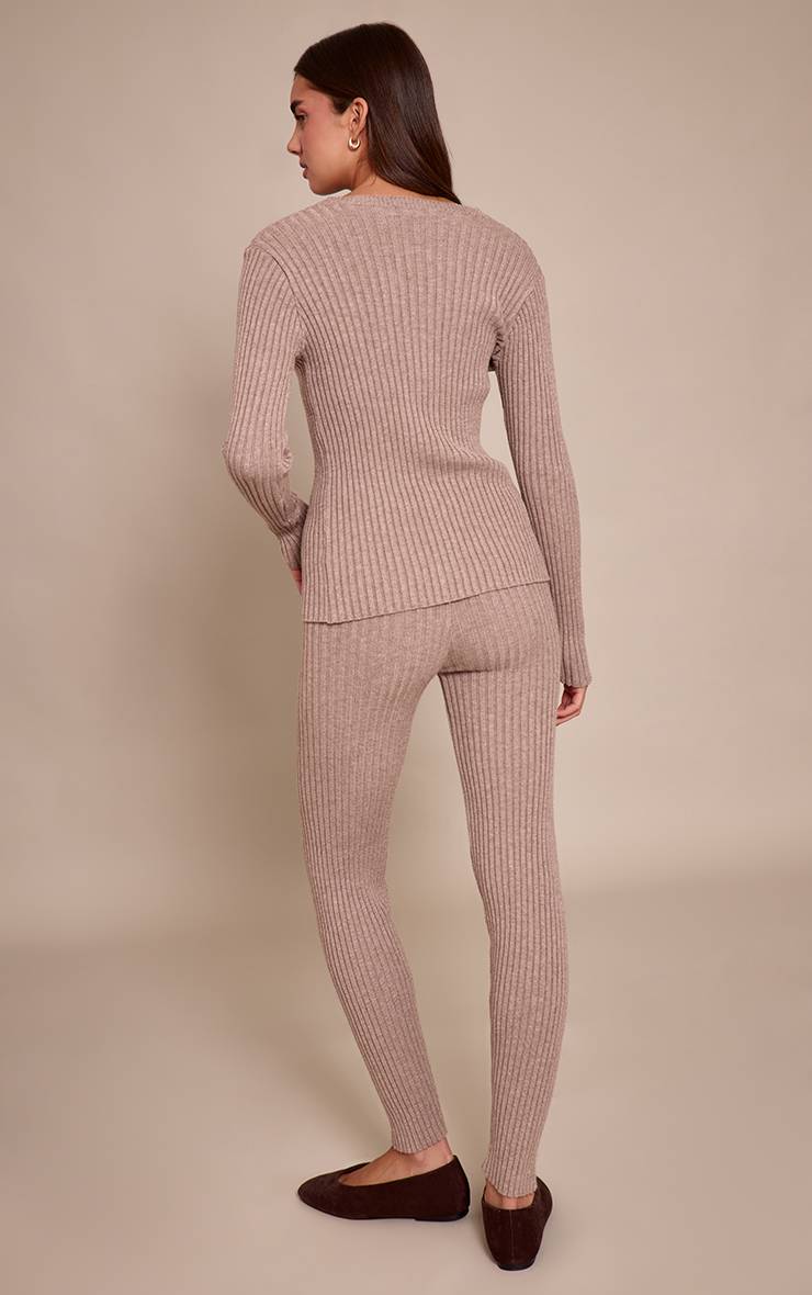 Taupe Legging Côtelé En Maille