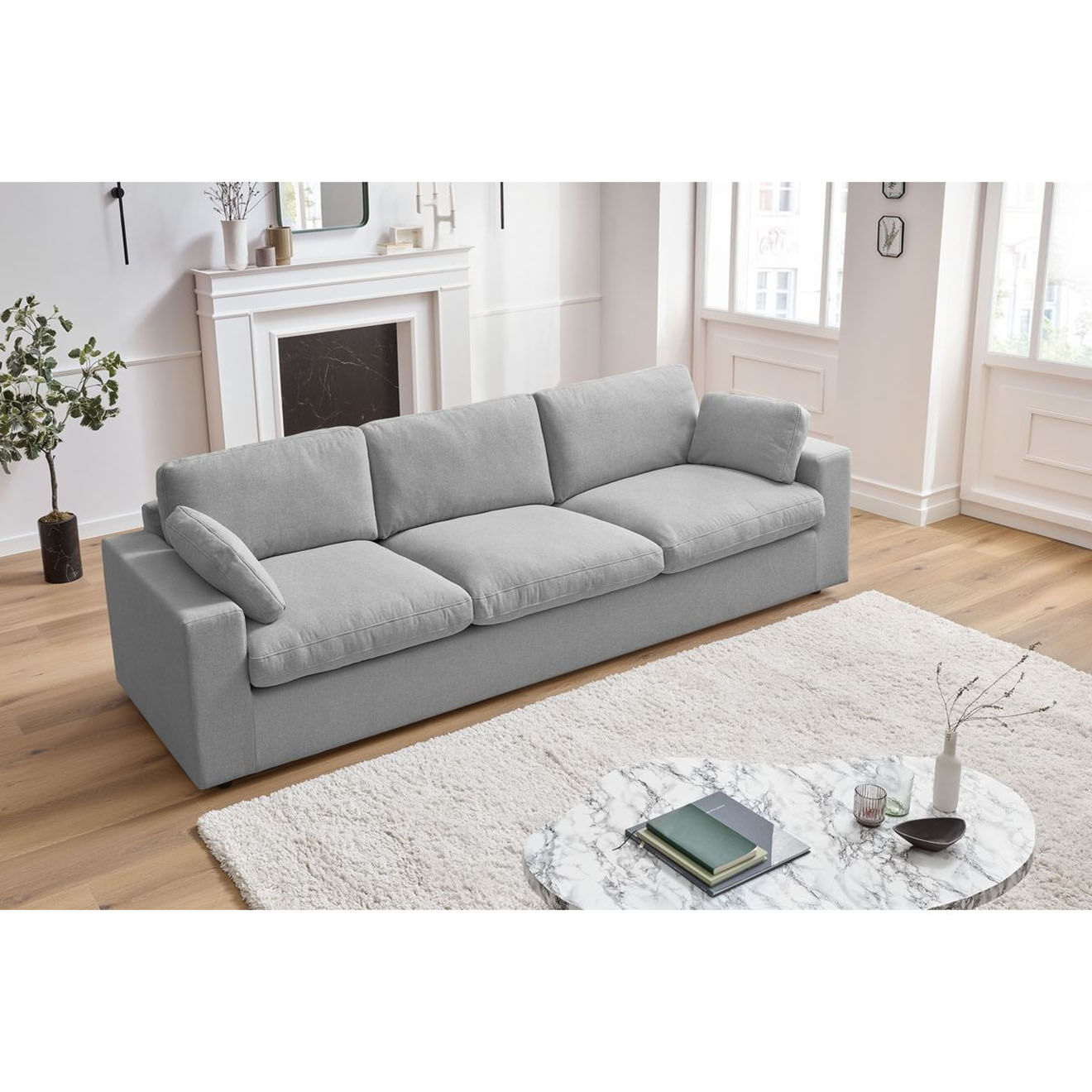 Bobochic Canapé droit fixe 4 places Belair gris clair - 280x93x80 cm