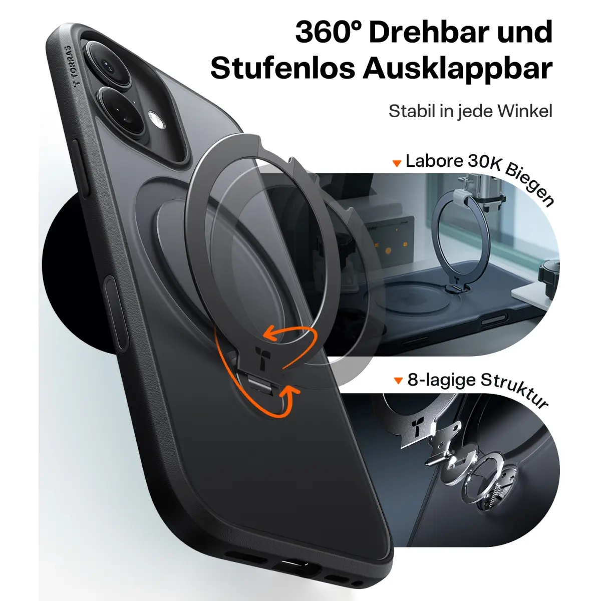 iPhone 17 Ostand 360° Spin MagSafe Hybrid Hardcase Hülle Ring Stand   Kickstand - Schwarz