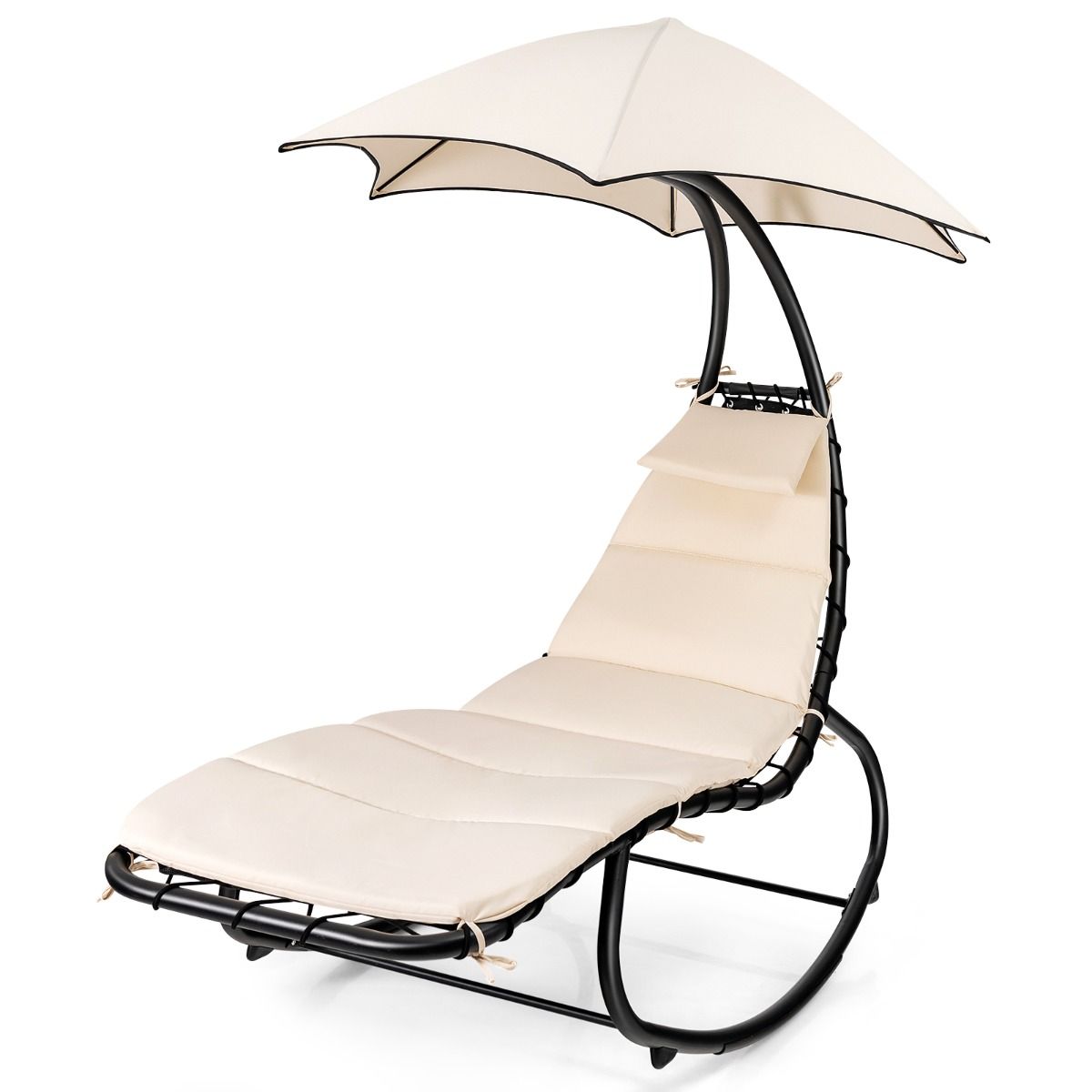 Bain de Soleil à Bascule Transat Suspendu avec Pare-Soleil&Coussin Hamac Charge 150KG 189 x 186 x 90cm Beige - Lidl-Manfred