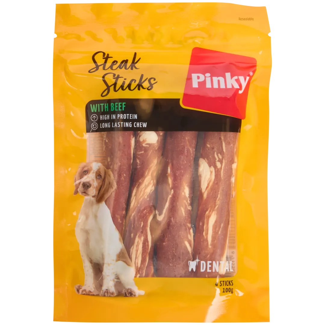 Bâtonnets à mâcher pour chien Pinky Steak Sticks