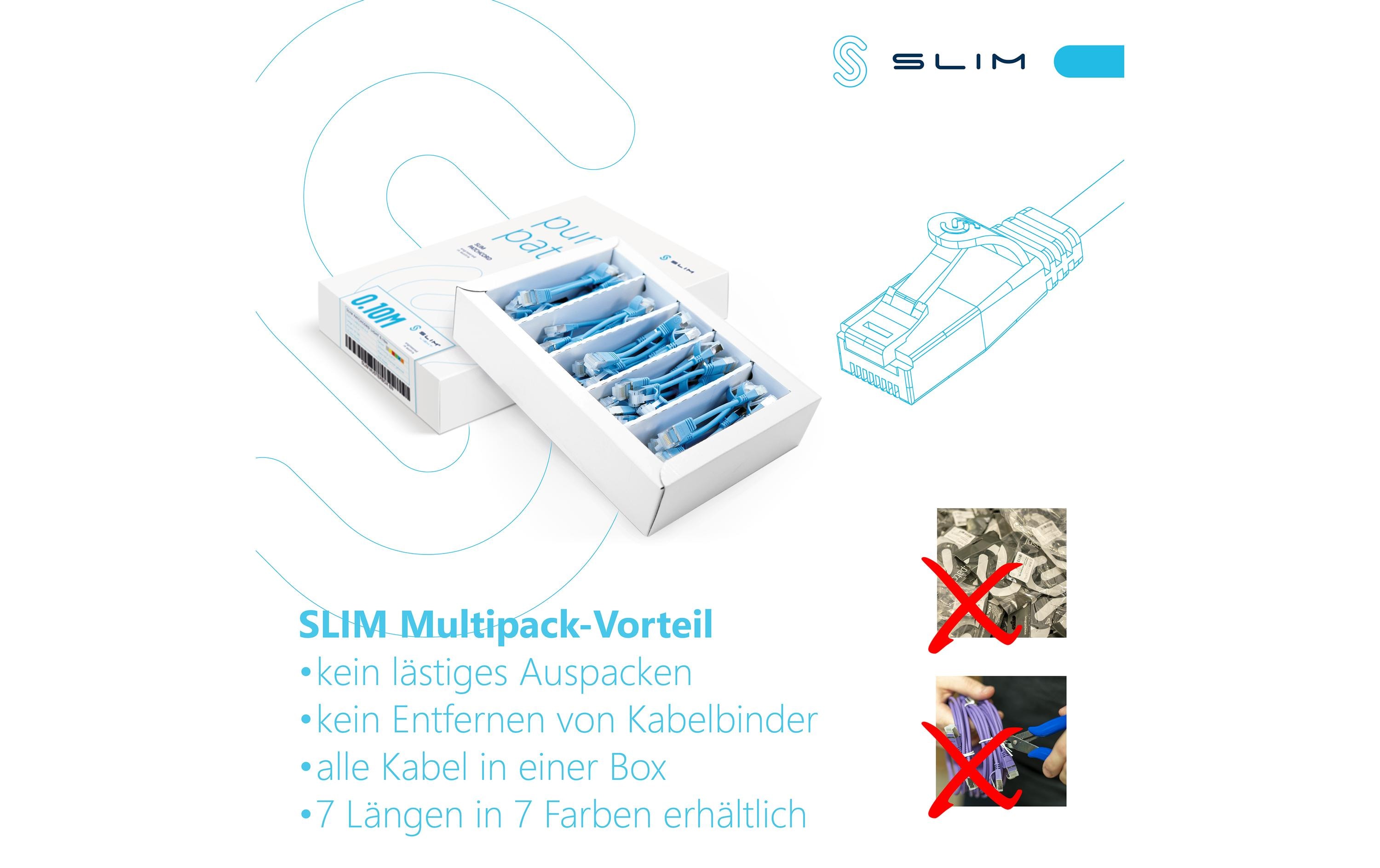 Slimpatchkabel RJ-45, Cat 6A, U/FTP, 2 m, Orange, 60-Pack<br>SLIM Multipack, 60x 2m KAT6A Patchkabel, orange