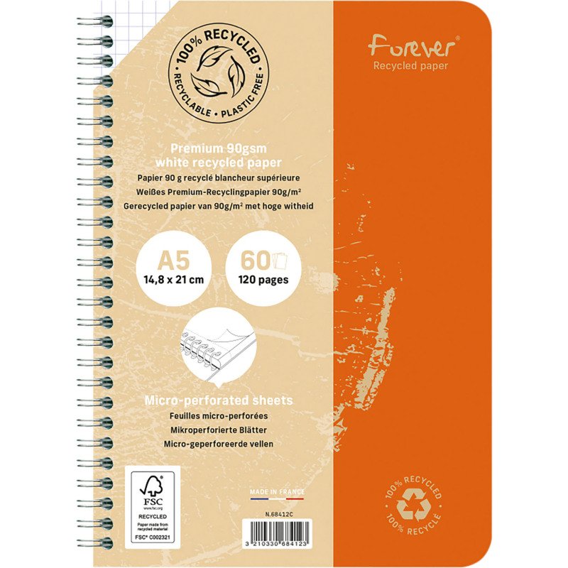 Cahier recyclé Forever Premium A5 petits carreaux 120 pages