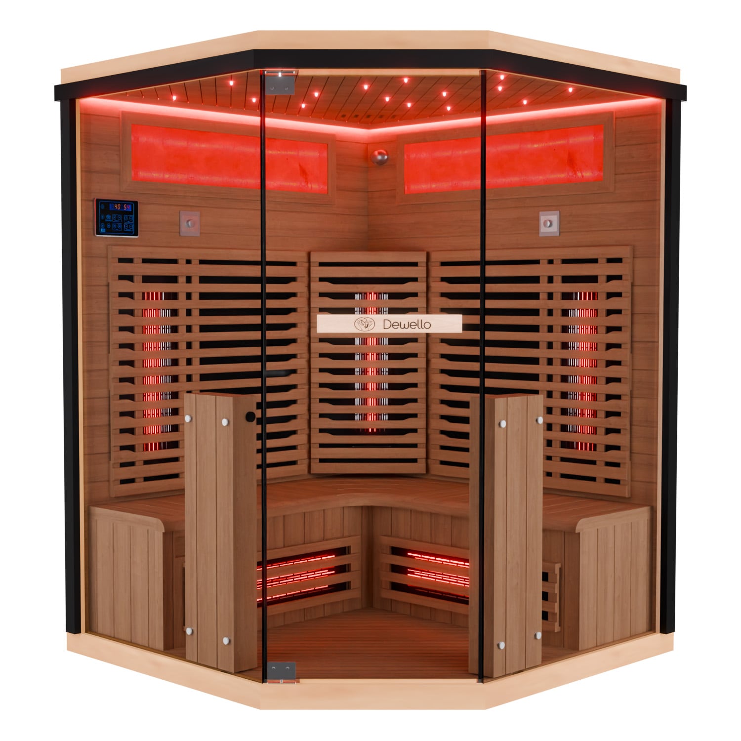 Dewello® Infrarotkabine Infrarotsauna KENORA 140x140 für 2-3 Personen aus Hemlockholz, Dual-Therm