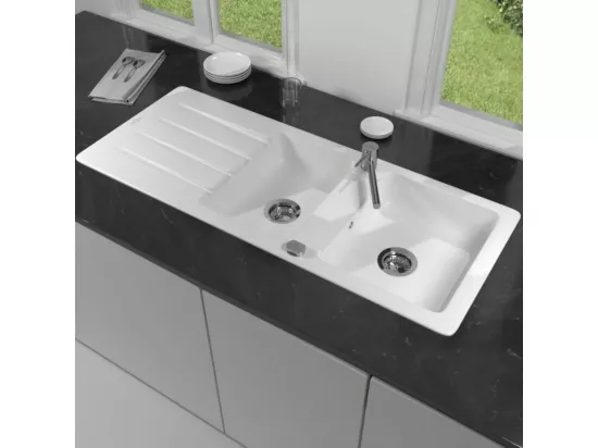 Evier 116 x 51 cm VILLEROY ET BOCH Architectura 8 Blanc + Robinet cuisine GROHE Bauloop