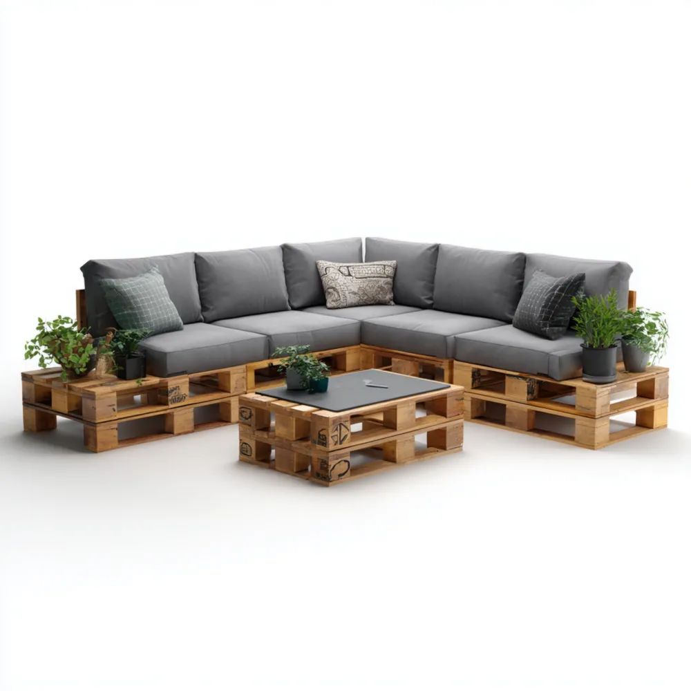 Garten-Sofaset Holzpaletten Grau 270x70x35 cm – Modular Modernes Desig