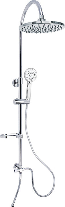Colonne de douche sans robinetterie avec pommeau + douchette 2 jets + flexible + barre réglable, chrome, Edouard Rousseau Spatial