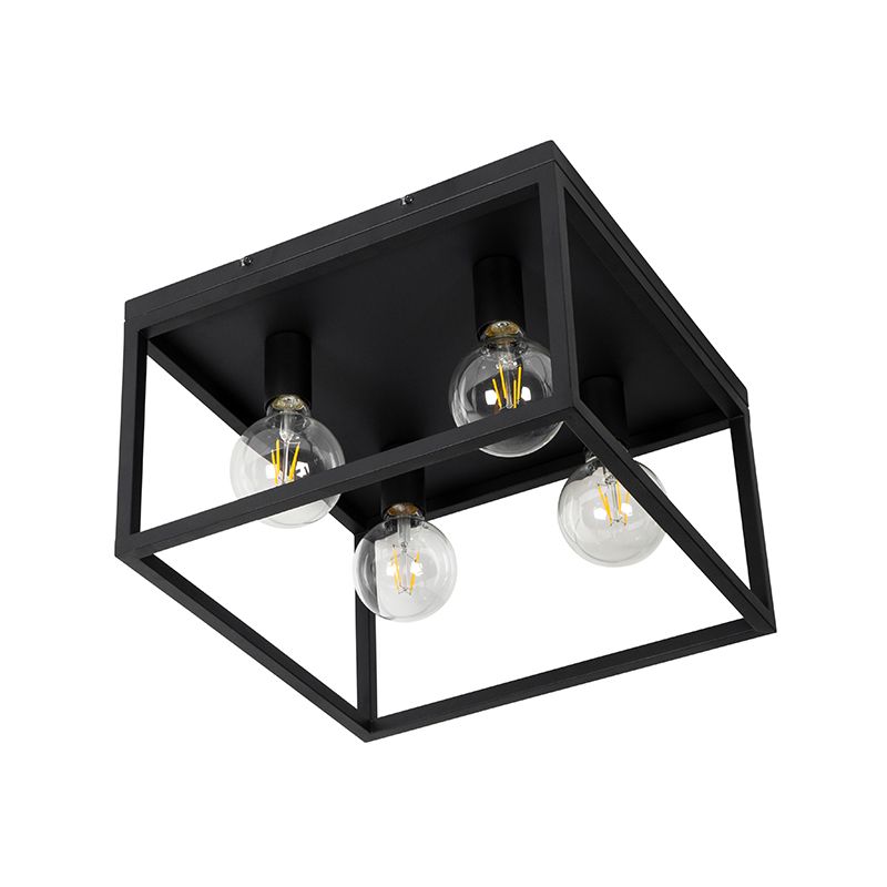 Industriële plafondlamp zwart 40 cm 4-lichts - Cage