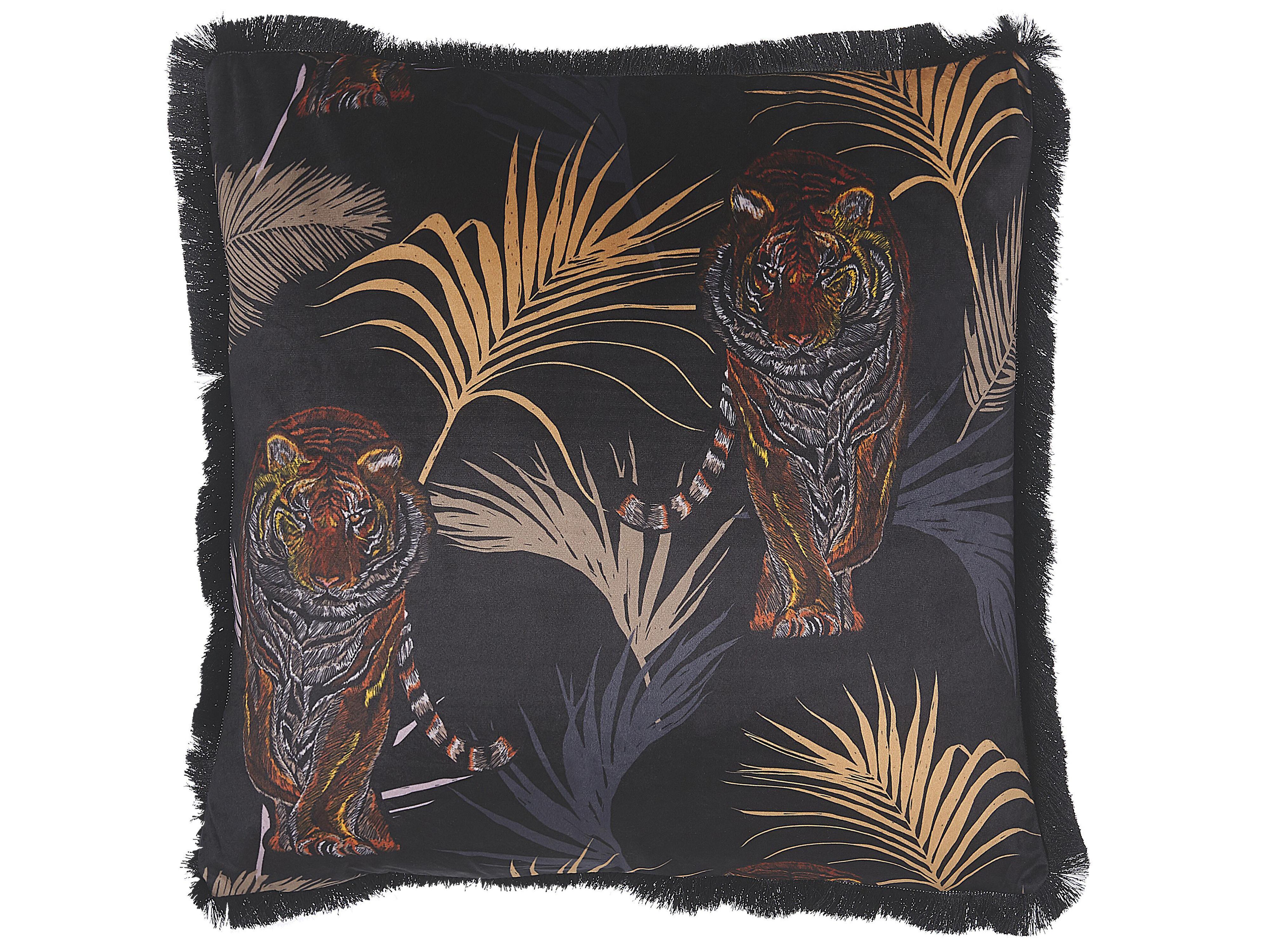 Set van 2 sierkussens RAMTEK Fluweel 45 x 45 cm Zwart dierenprint