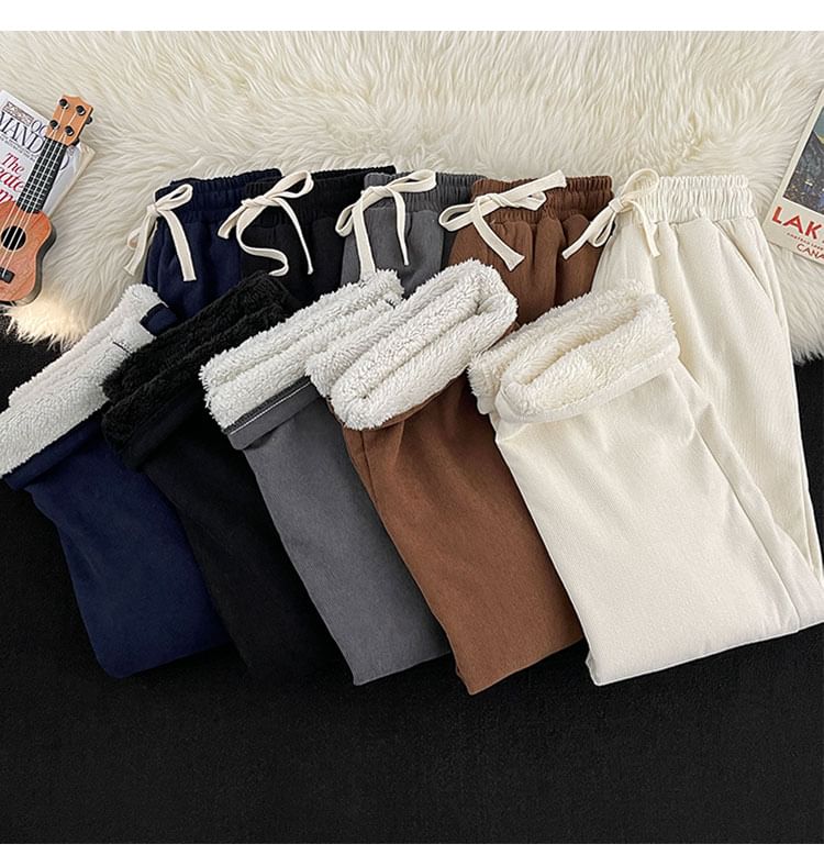 Filmas - Hoge taille effen fleece-gevoerde rechte broek