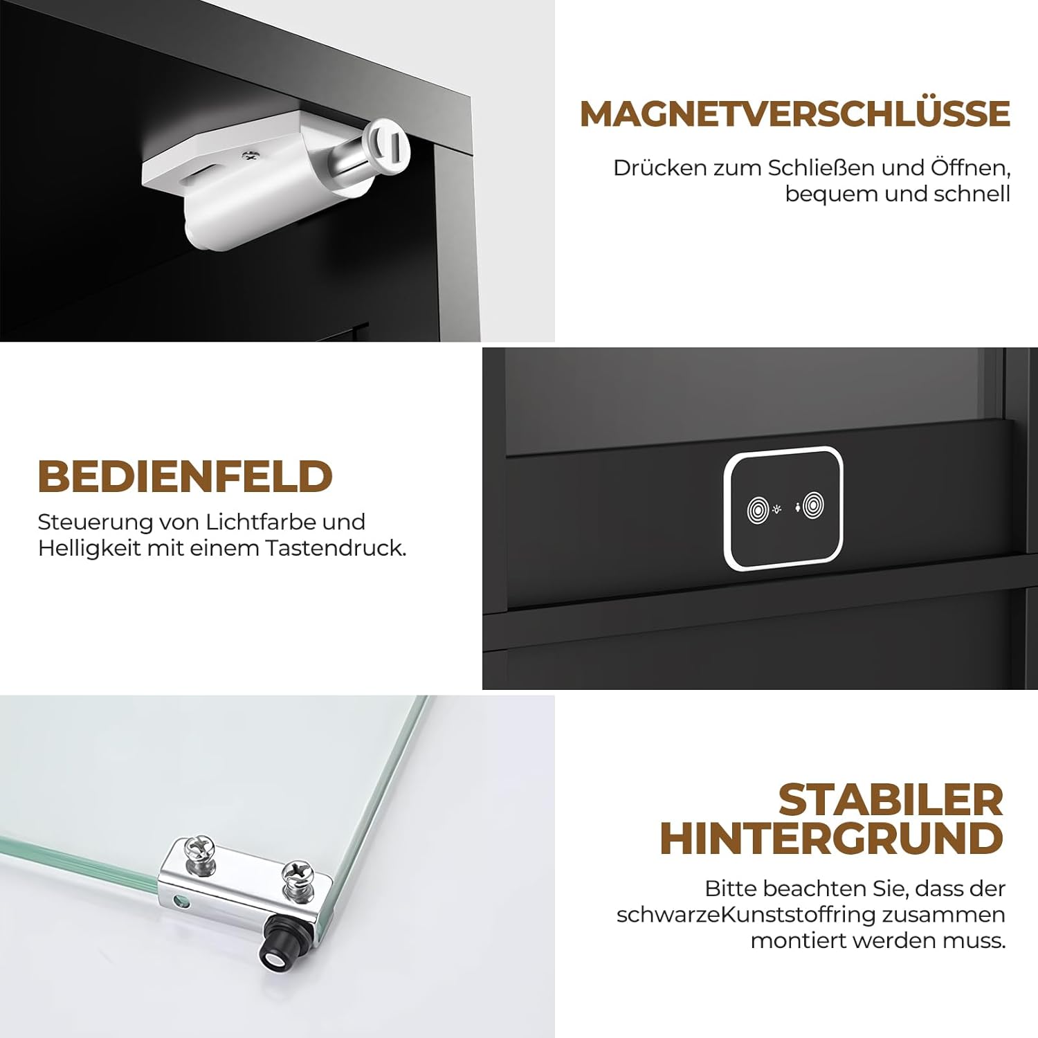 Glasvitrine mit Dreifarbig LED Beleuchtung und Glastüren, Glasvitrine Stehend mit Körpersensor-System, Sammlervitrine für Wohnzimmer, Büro, Bücher, Spielzimmer, Schwarz (40 x 35 x 160cm)