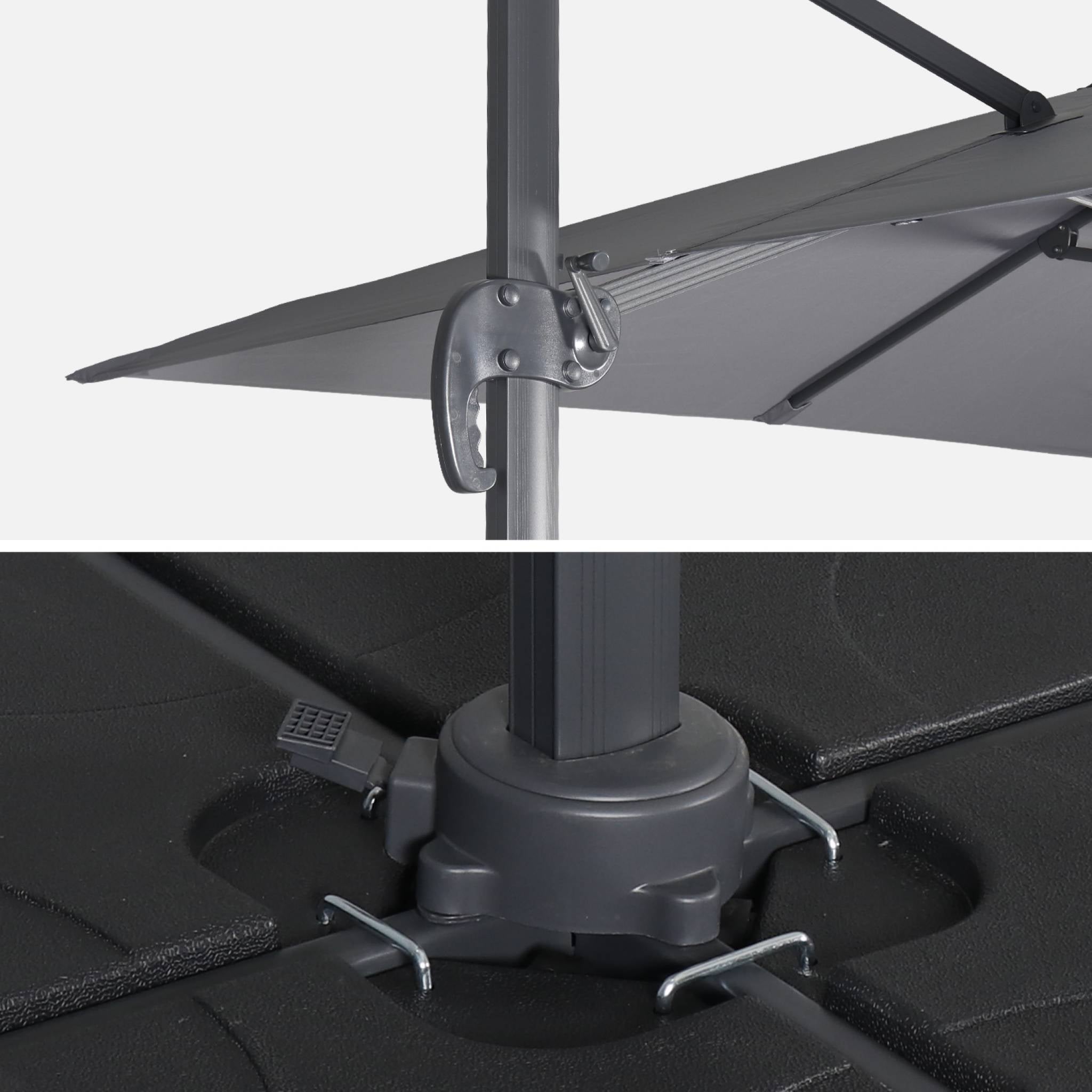 sweeek - Vierkante offset parasol 3x3m + set van 4 verzwaarde tegels