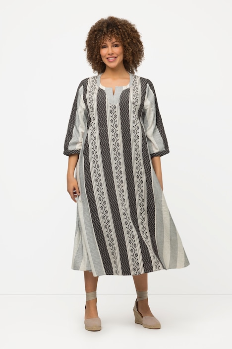Kaftan, Ethnomuster, A-Linie, Tunika-Ausschnitt, 3/4-Arm