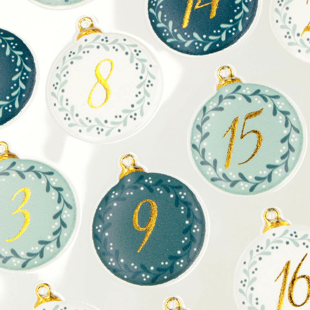 Stickers puffies pour calendrier de l'avent - boules de noël