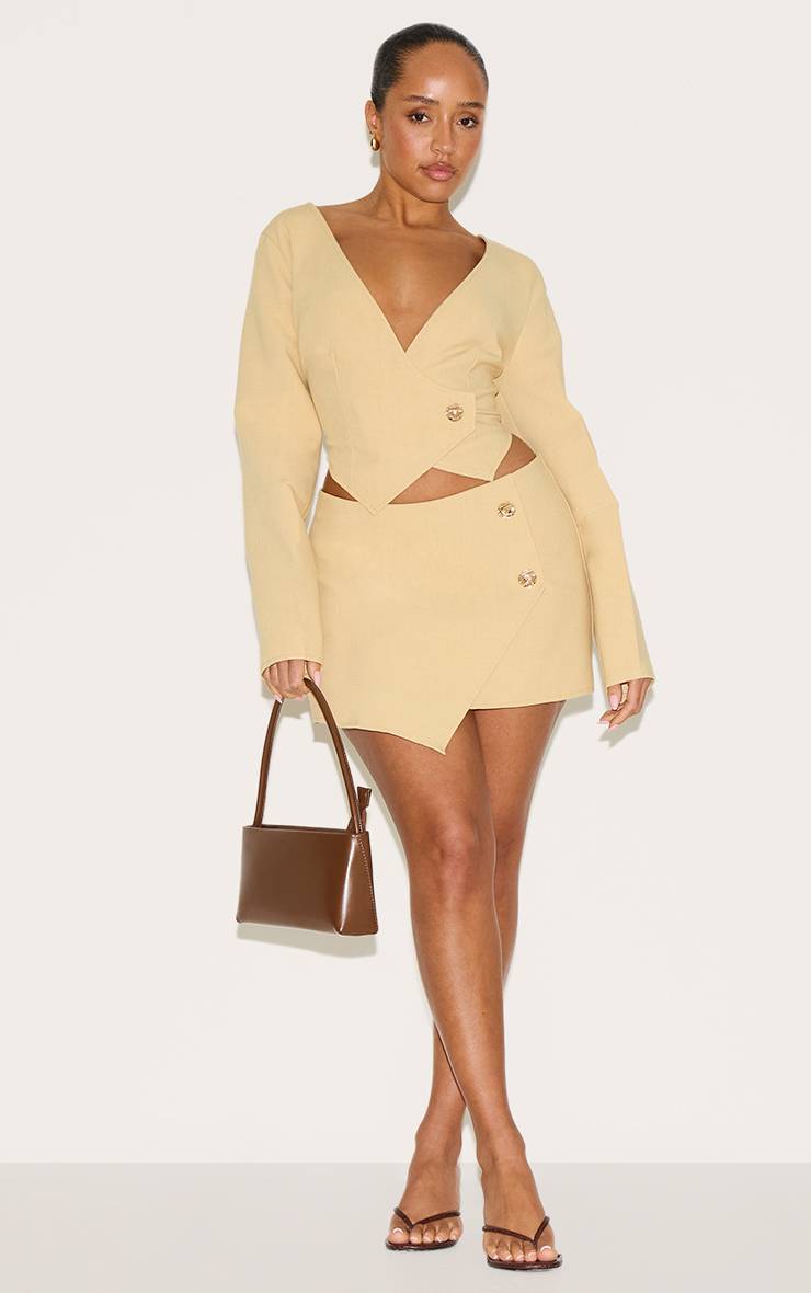 Citron Blazer Shape Asymétrique En Tissu Tissé Avec Boutons Martelés