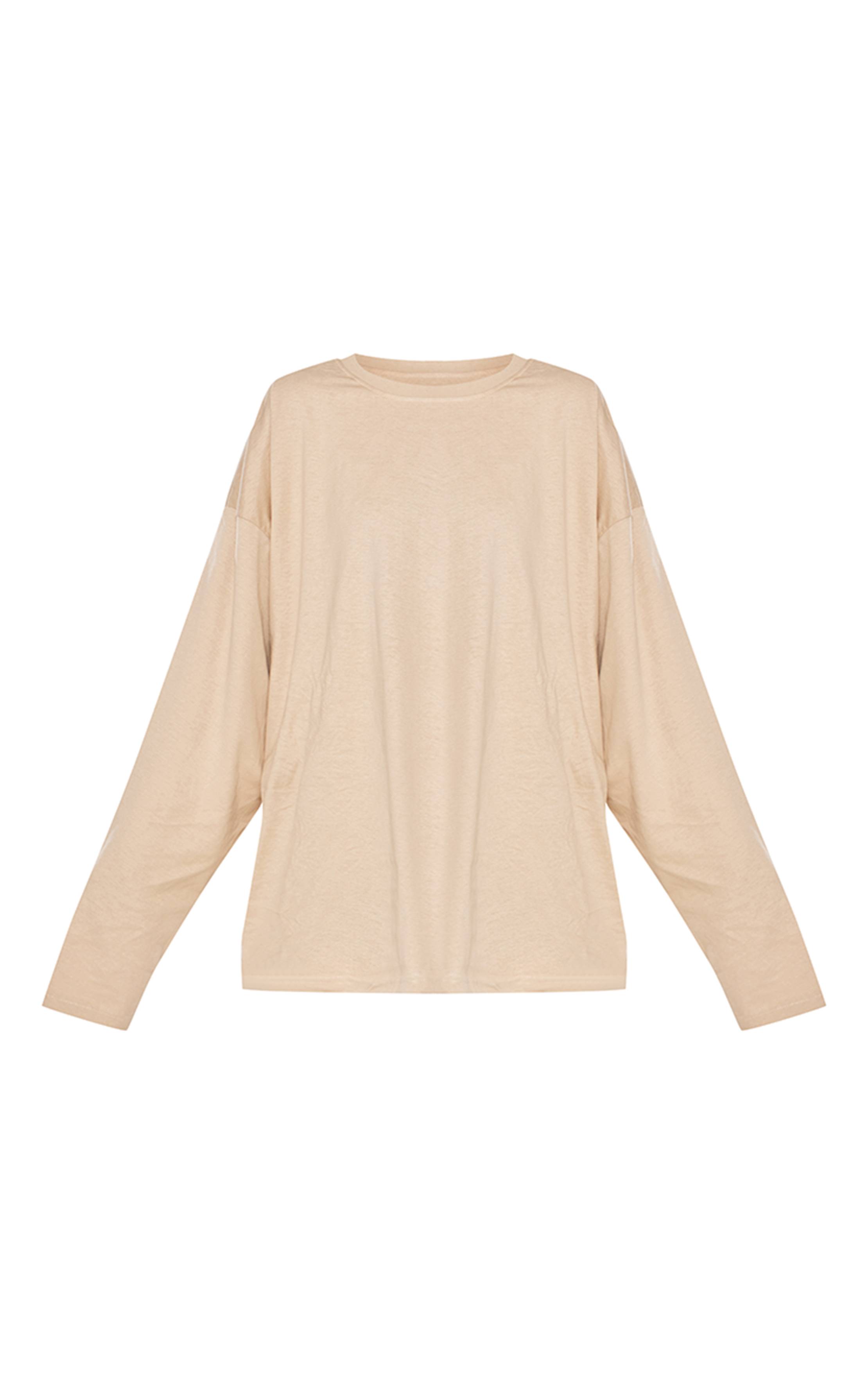 Sable T-shirt En Coton À Manches Longues Oversize