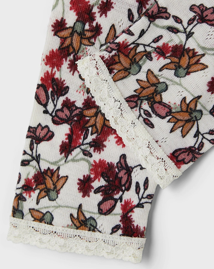 Woll-Leggings NBFWANG geblümt in snow white