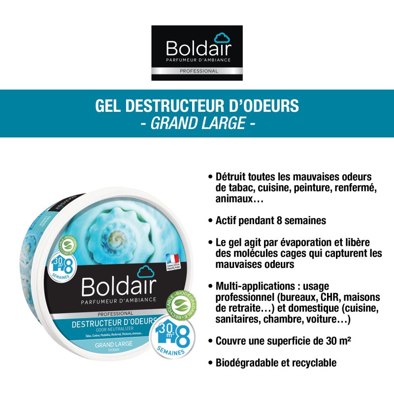 Désodorisant gel Boldair destructeur d'odeurs Grand Large - Boîte de 300 g