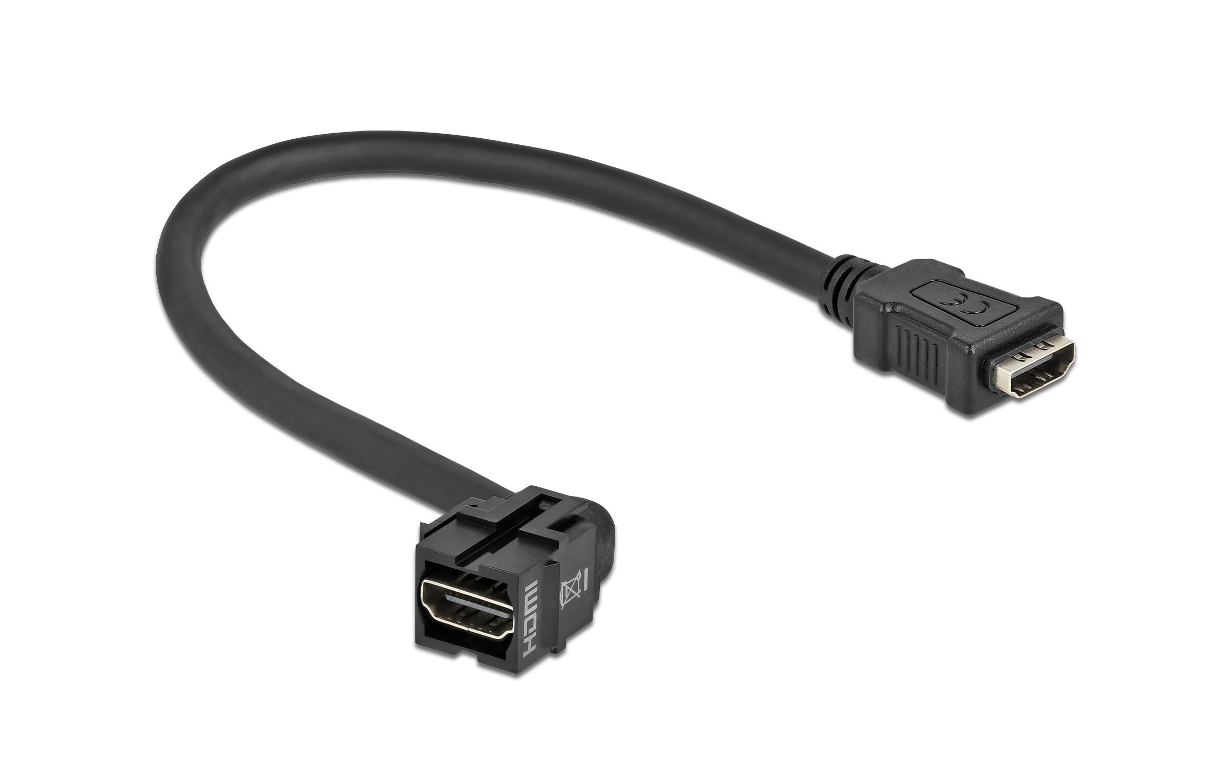 Keystone-Modul HDMI Buchse – HDMI Buchse SchwarzDelock Keystone Modul HDMI Buchse 250° > HDMI Buchse mit Kabel schwarz