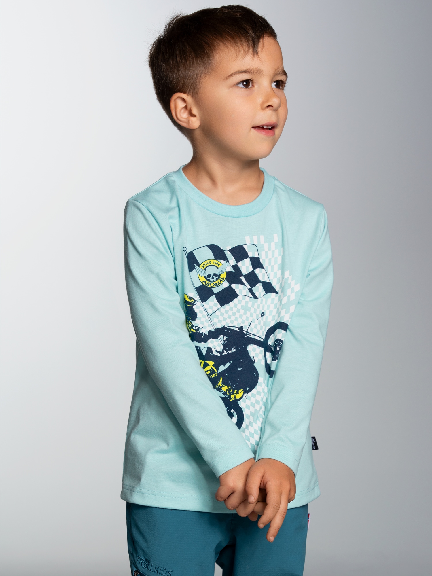 Langarmshirt mit sportlichem Motorrad-Print Gletscher
