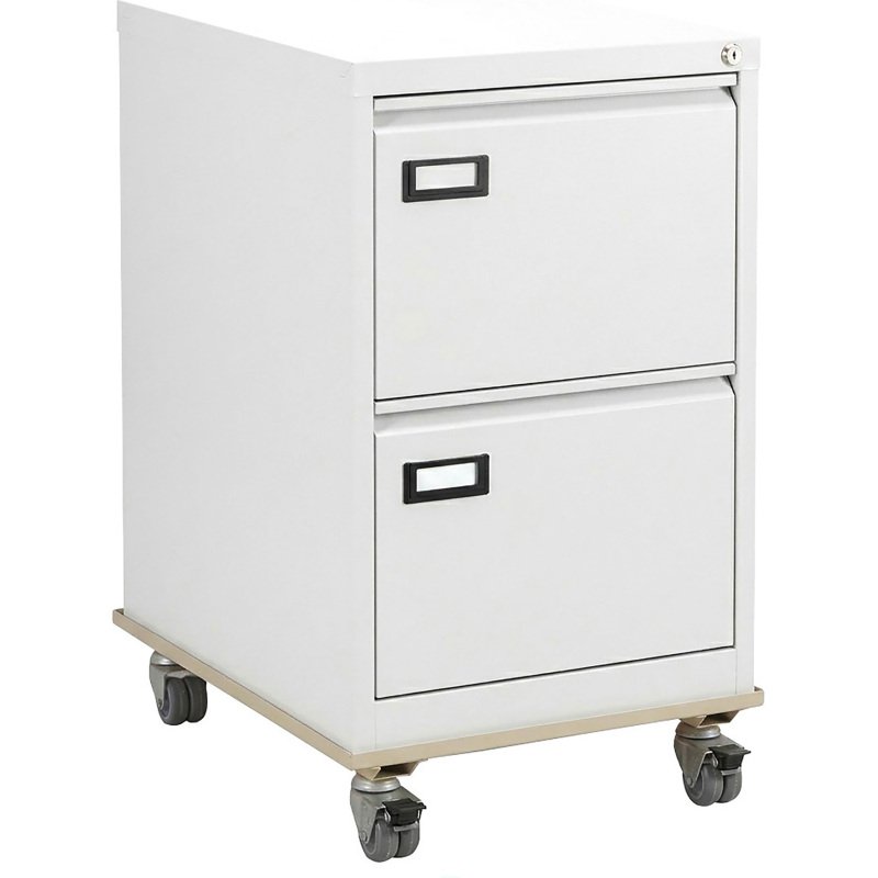 Pack classeur pour dossiers suspendus Pro C. en métal- monobloc  2 tiroirs + socle à roulettes beige
