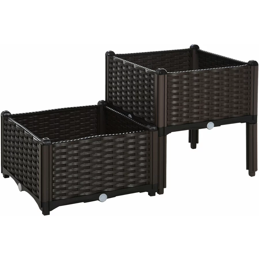 Outsunny 2-teiliges Hochbeet in Rattan-Optik dunkelbraun