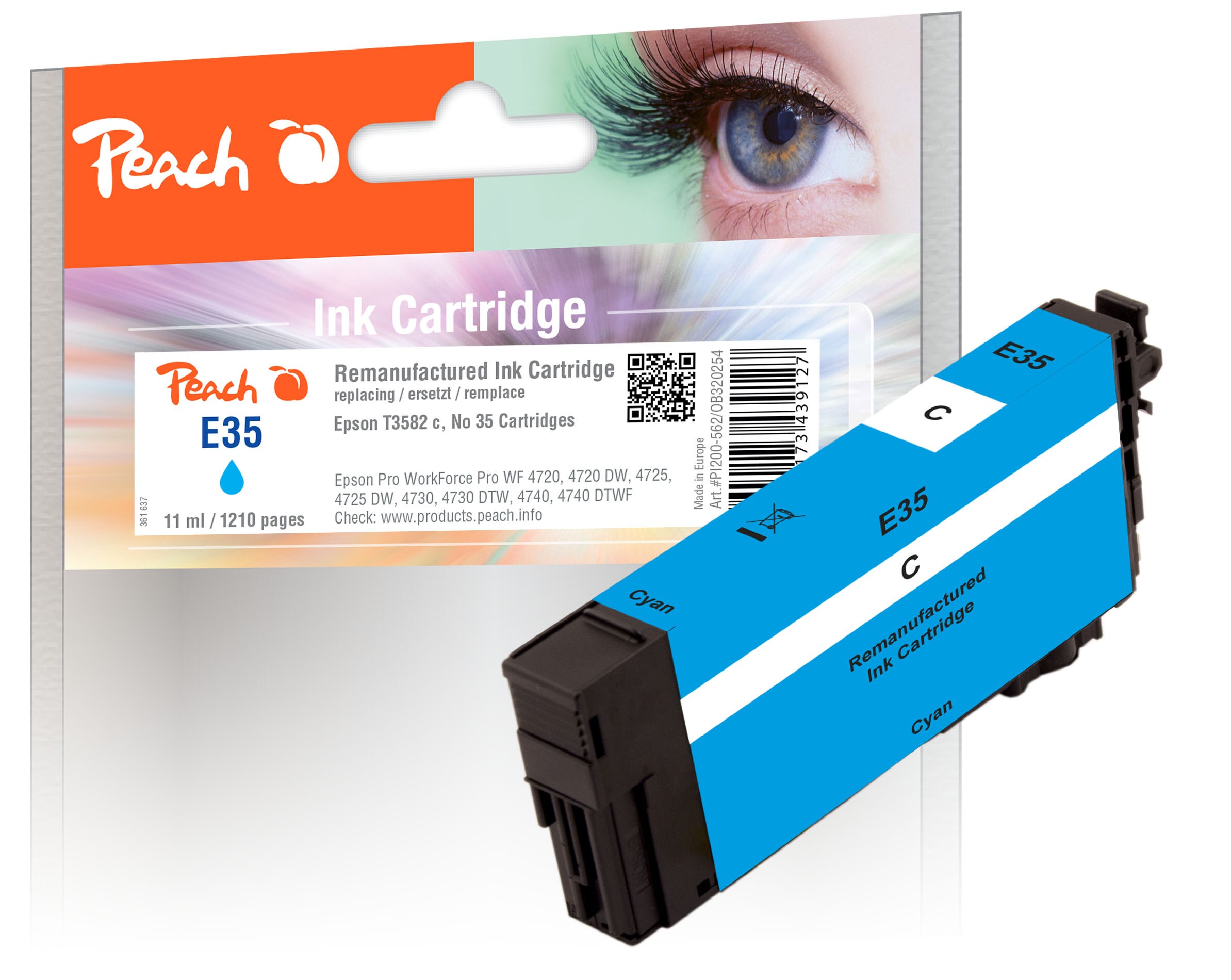 Peach E35Druckerpatrone cy ersetzt Epson T3582, No. 35 c, C13T35824010 für z.B. Epson WorkForce Pro WF -4720 DWF, Epson WorkForce Pro WF -4720 (wiederaufbereitet)