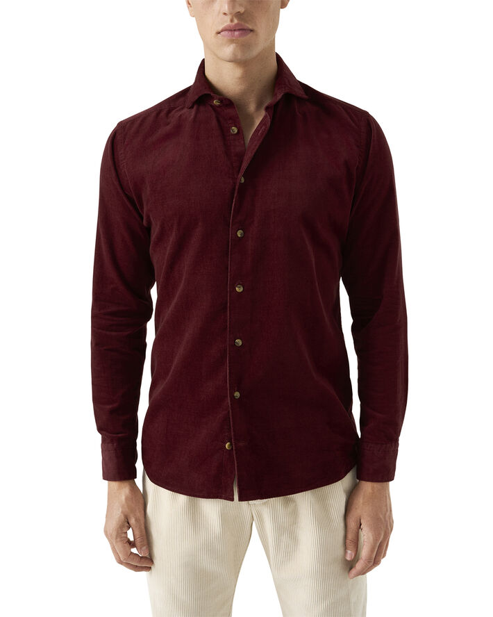 ETON Slim Fit Dark Red Fine Whale Coruroy Shirt Rød