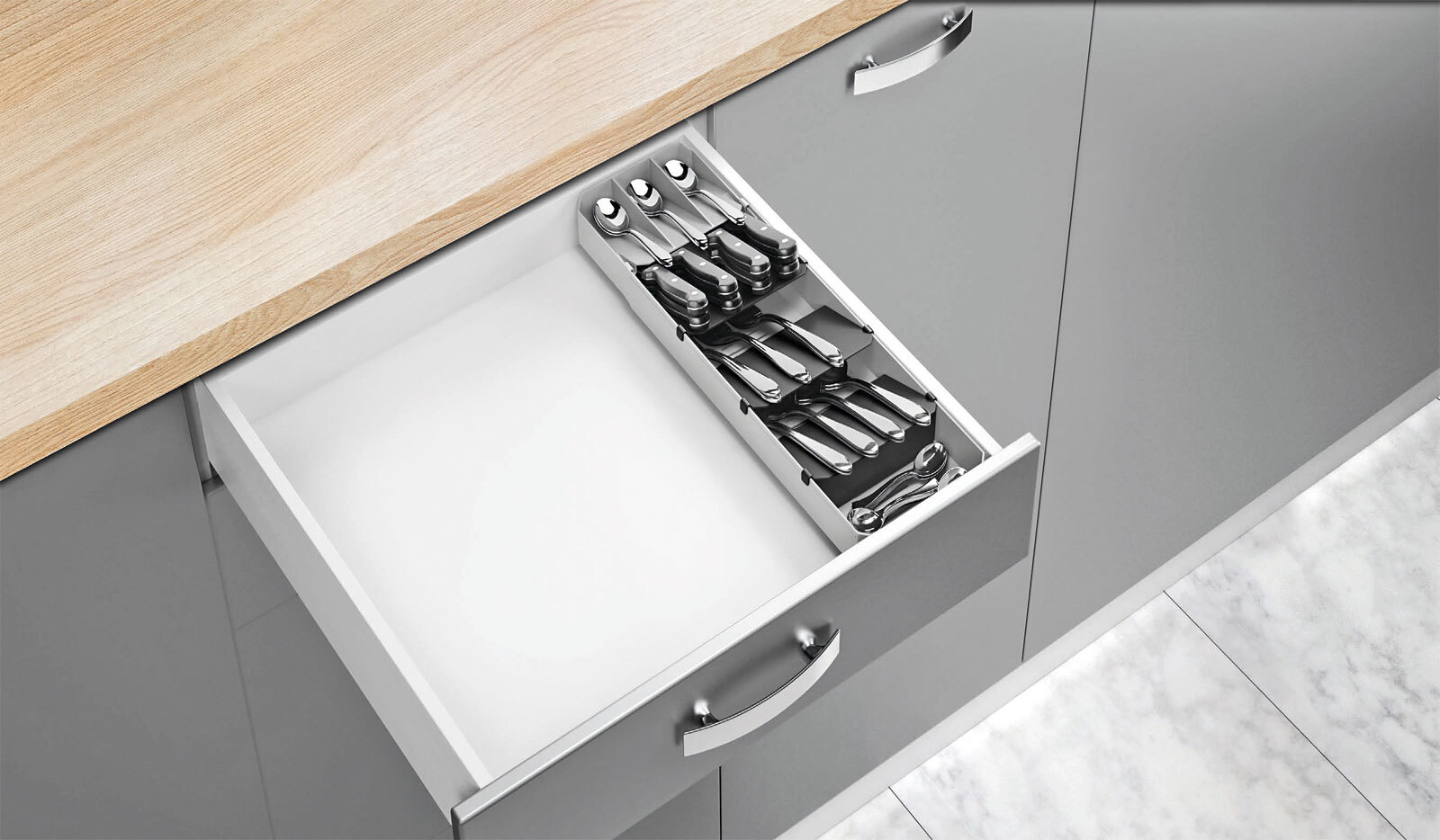 metaltex Besteck Organizer uni-fit 15x6x40-49 cm grau