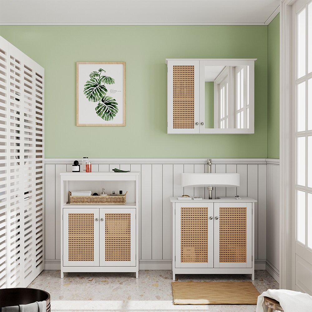 Vicco Badmöbel-Set Rosario, Weiß, moderne Serie, Badezimmer, dekorative Front, Spiegelschrank, Waschtischunterschrank, Sideboard