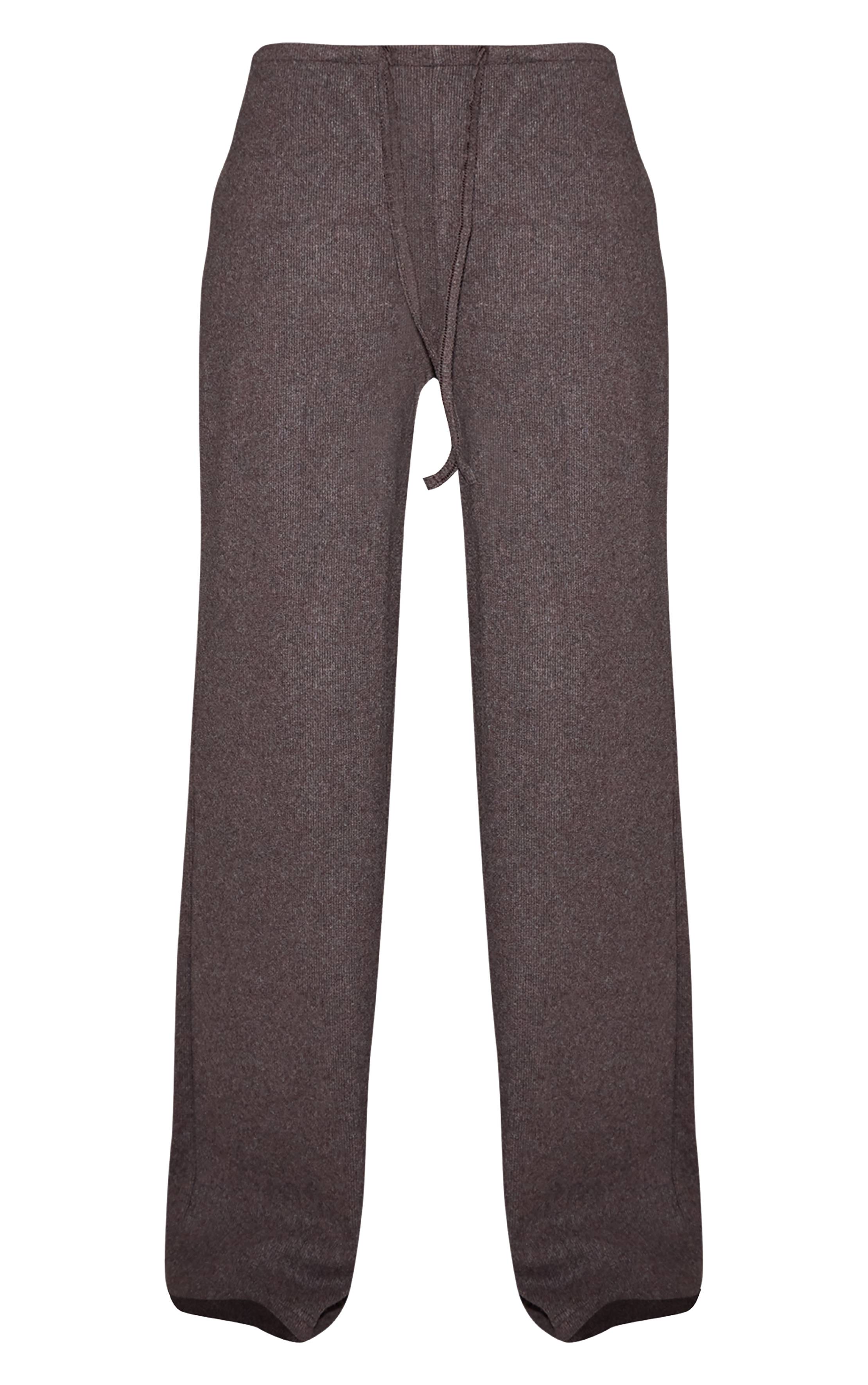Marron Foncé Pantalon Large Taille Basse Côtelé Doux Ensemble Coordonné