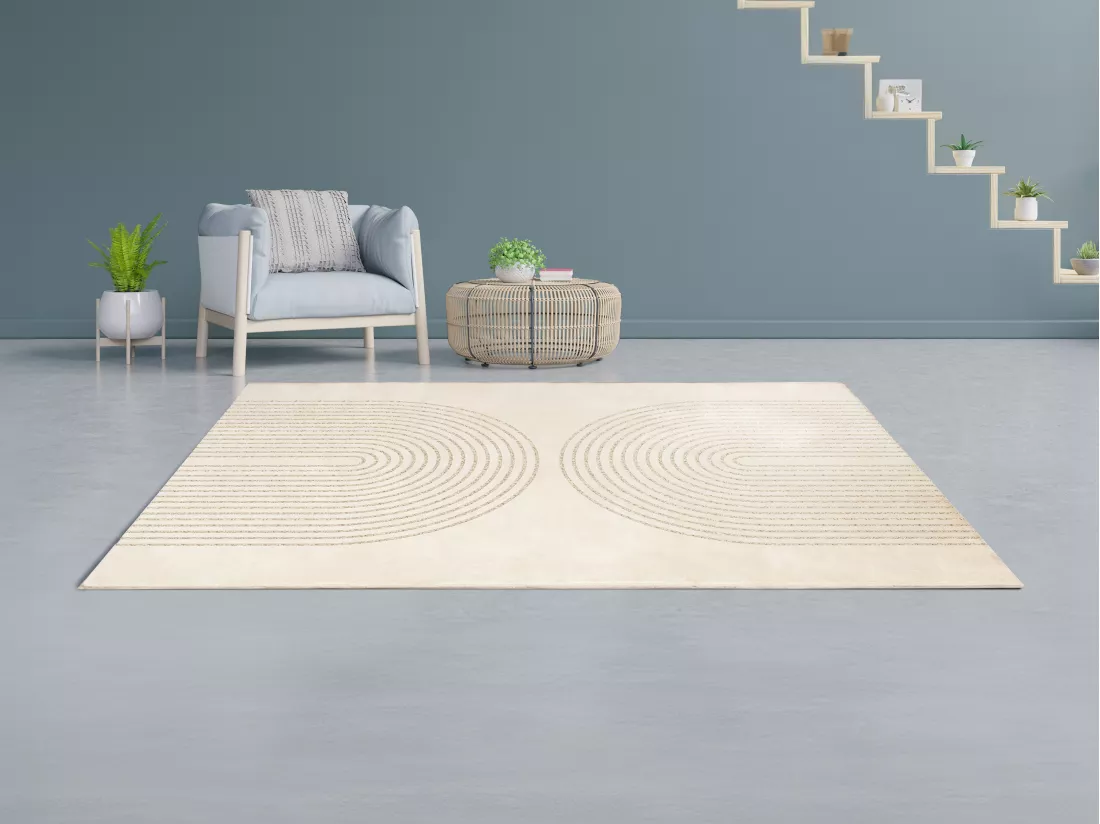 Tapis à motifs arcs brillants - 160 x 230 cm - Beige et doré - SABLIGA