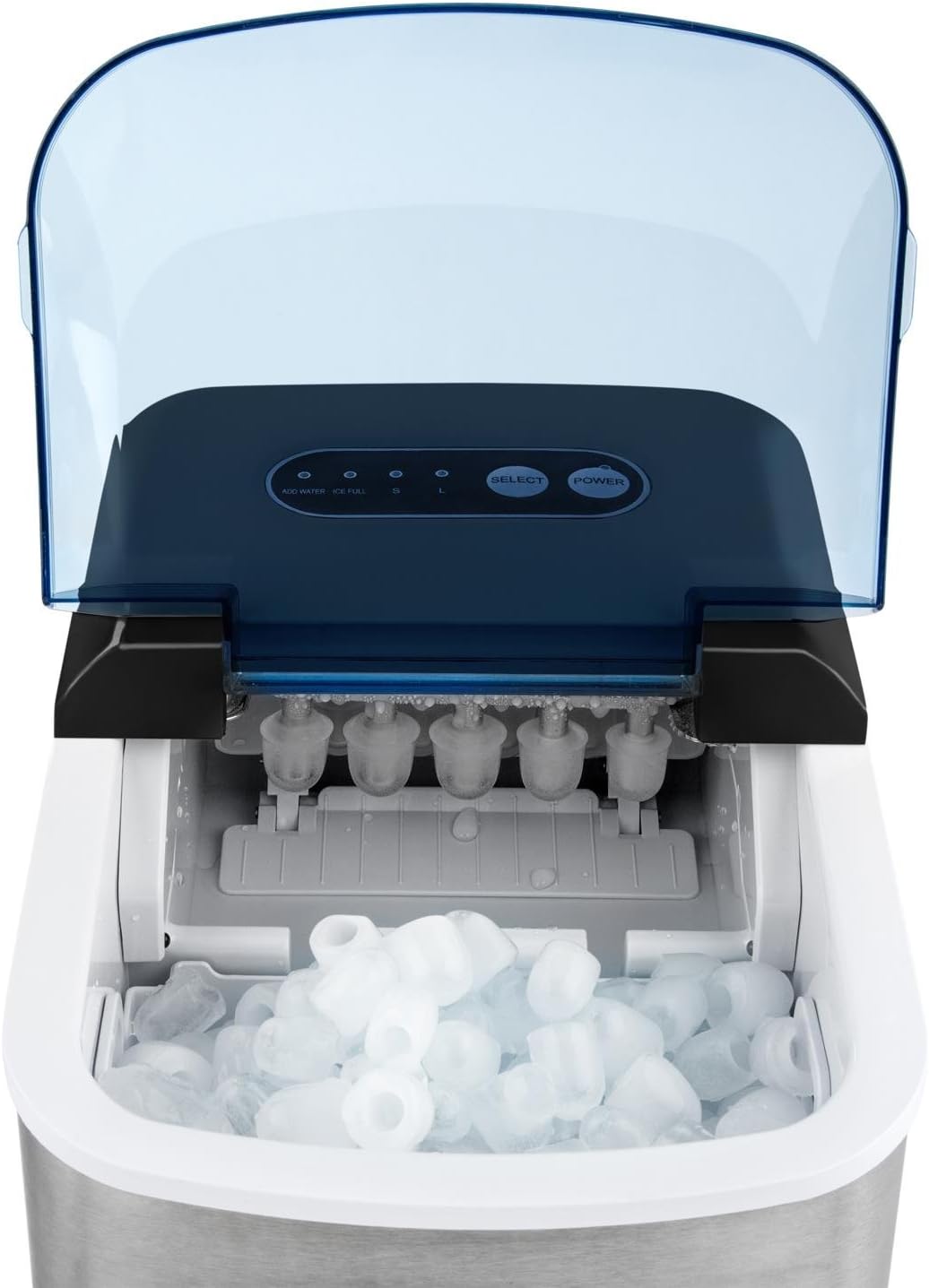 Klarstein On-The-Rocks - Eismaschine, Eiswürfelbereiter, Eiswürfelmaschine, 12 kg / 24 h, 120W, 2 Würfelgrößen, 6-12 min, 2,1 Liter Wassertank, Selbstreinigungsprogramm, Edelstahl, schwarz