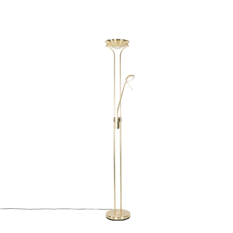 Moderne vloerlamp messing met leeslamp incl. LED dim to warm - Diva