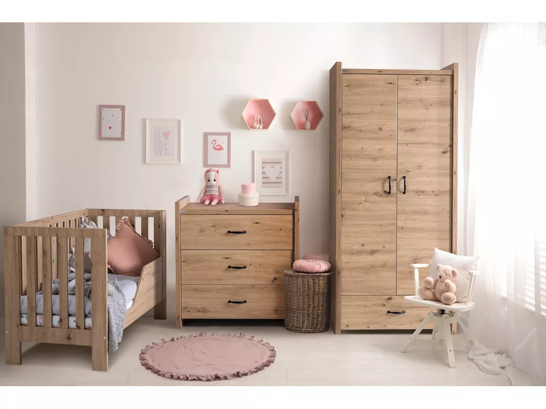 MINEA | Armoire ELISA L. 84 cm Imitation Chêne | 2 portes + 1 tiroir