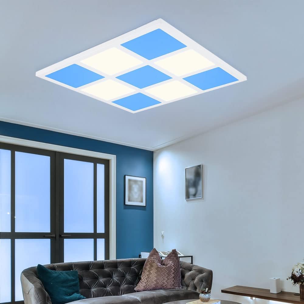 RGB LED Deckenleuchte Deckenlampe Panel Deckenpanel mit Fernbedienung dimmbar CCT, Metall Kunststoff, Nachtlicht einzelne Quadrate separat schaltbar, LxBxH 43x43x5 cm