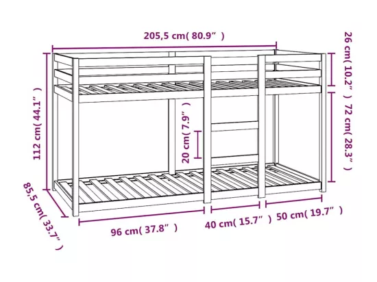 Lit superposé sans matelas 80x200 cm bois de pin massif