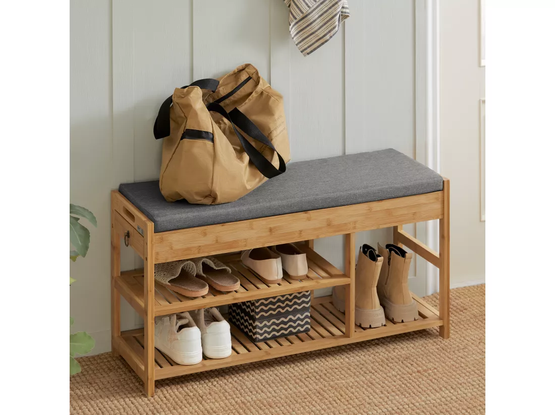 Étagère à Chaussures avec tiroirs Latéraux, Banquette Siège pour chausser, FSR47-N