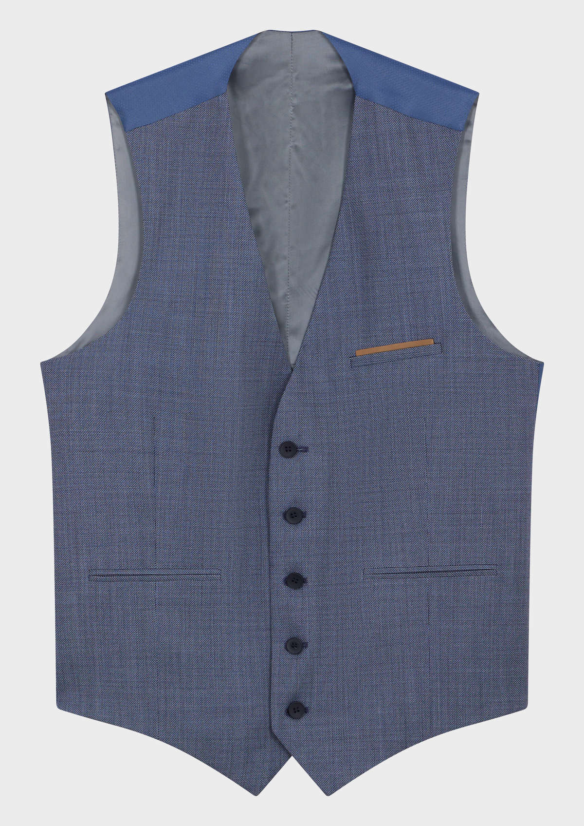 Gilet de costume en laine unie bleu chambray