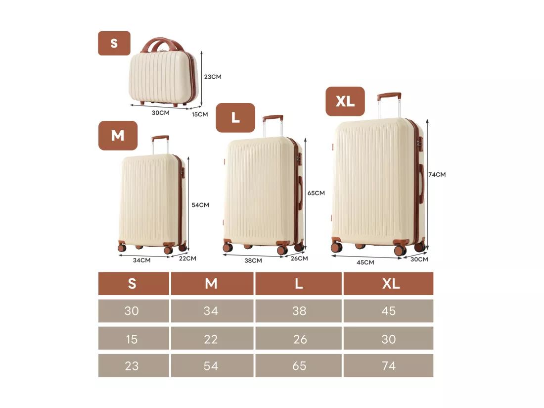 Bagage à main de 4 pièces 14&20&24&28 pouces– bagage à coque rigide - Avec poignées télescopiques en métal - blanc