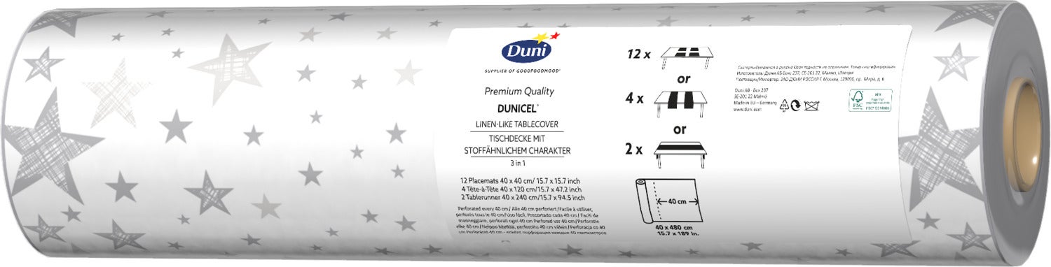 Duni 3-in-1 tafeldecoratie Shining Star wit 480 x 40 cm