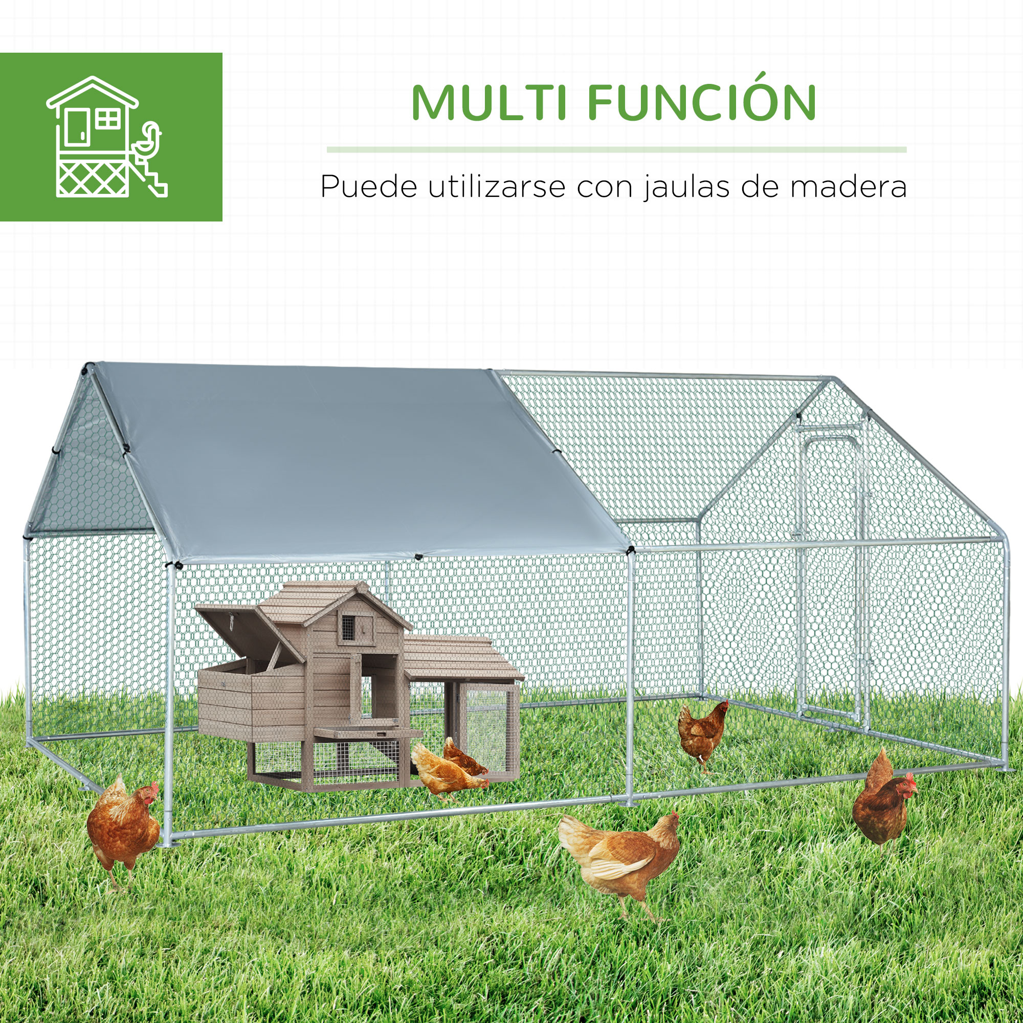 Gaiola grande para aves PawHut, em metal galvanizado, para uso externo, 3x4x1,95 m, com porta e cobertura em tecido Oxford, resistente a raios UV e à água, ideal para pátios, cor prata.