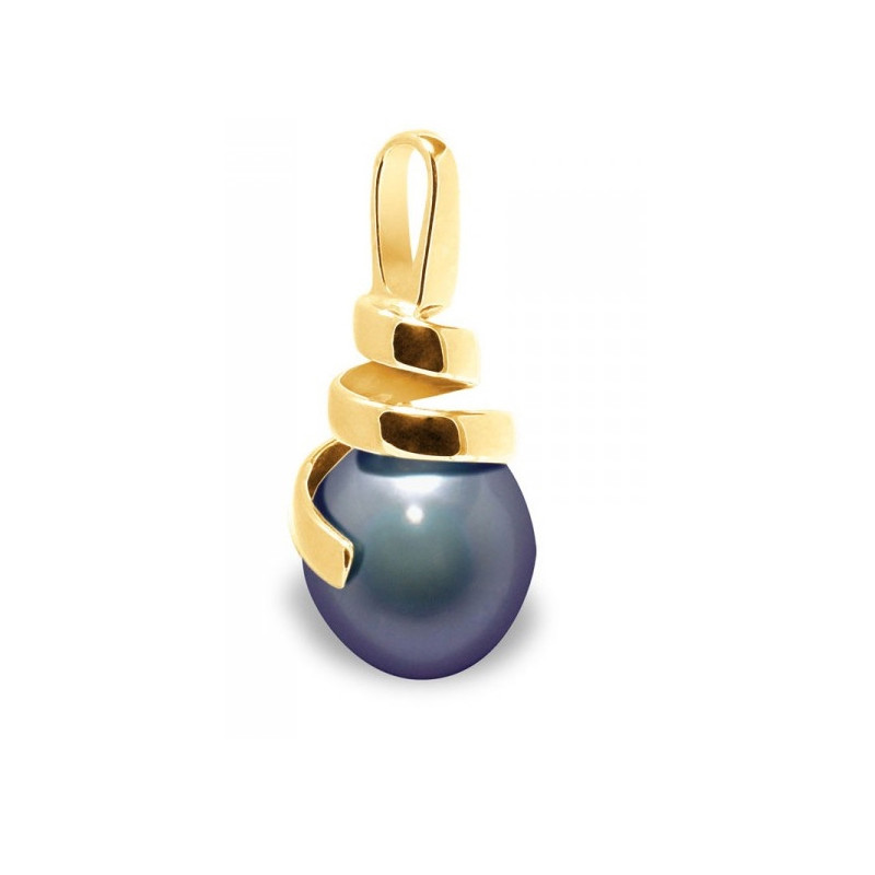 Pendentif Perle de Culture d'eau douce Noire et Or Jaune 375/1000