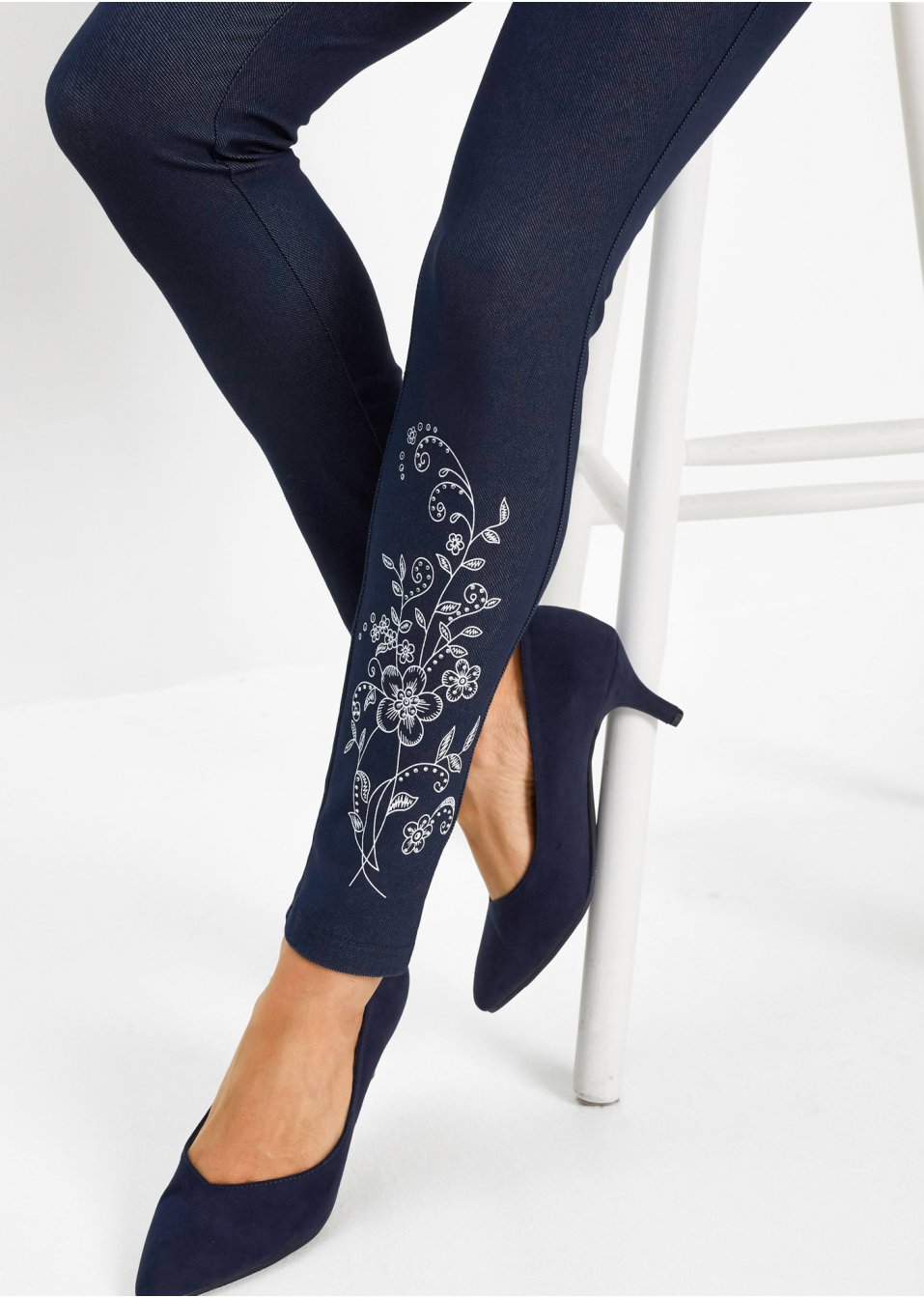 Jegging thermo avec imprimé floral et pierres brillantes