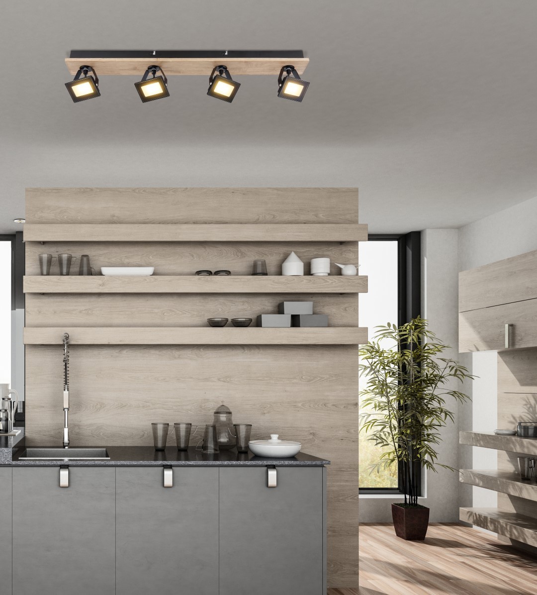 LED-Deckenleuchte - schwarz matt - 4-flammig