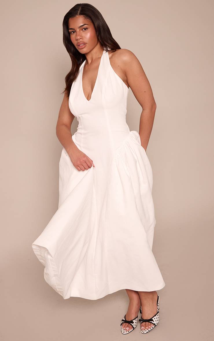 Blanc Robe Mi-longue Ajustée À Encolure Plongeante En V Et Dos Nu