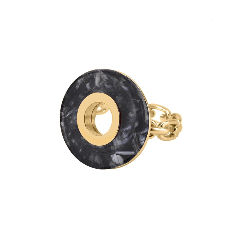 Bague En Argent Doré Cercle Acétate Noire