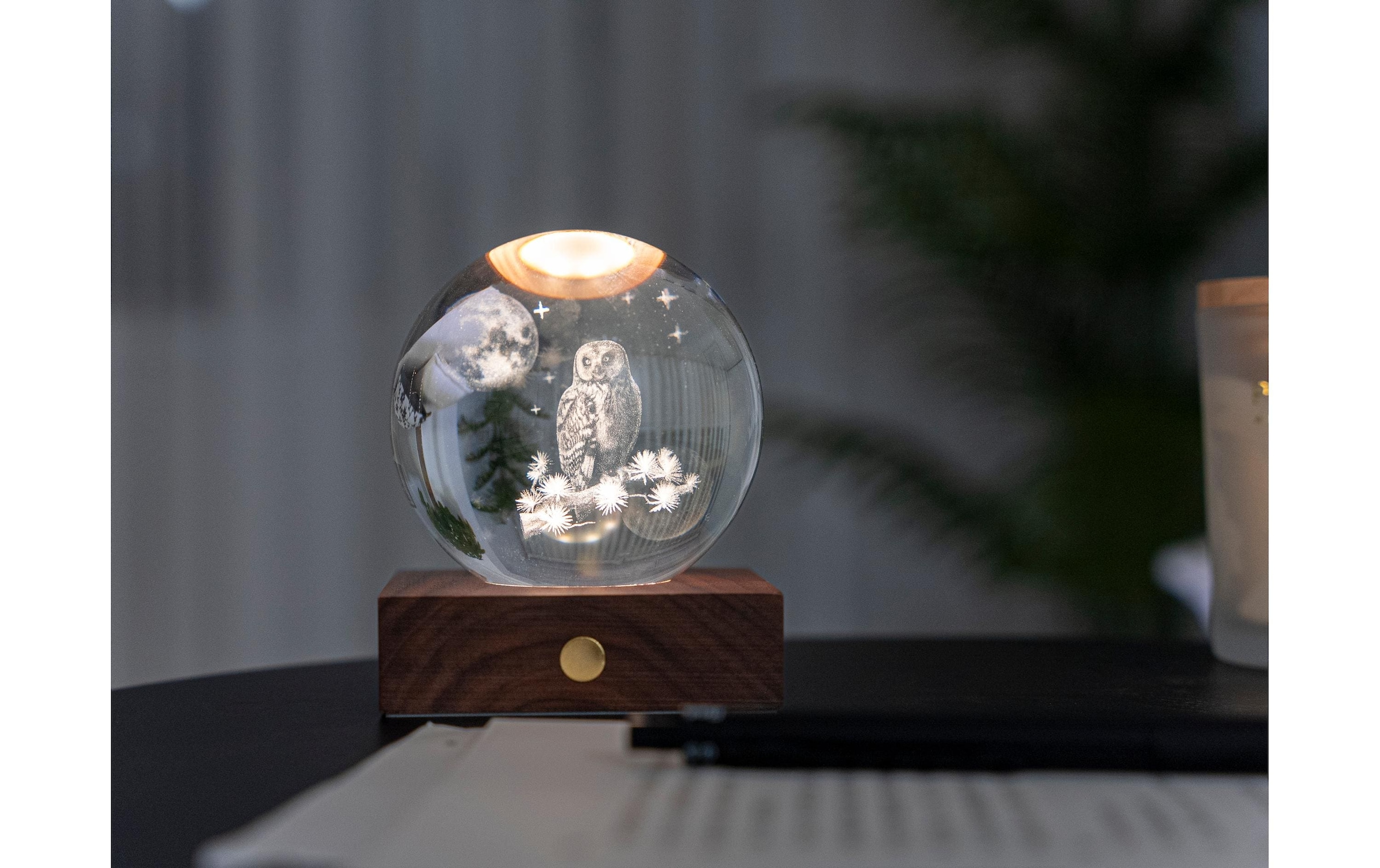 LED Dekofigur »Gingko LED Amber Eule« Holzart: Walnuss (China)